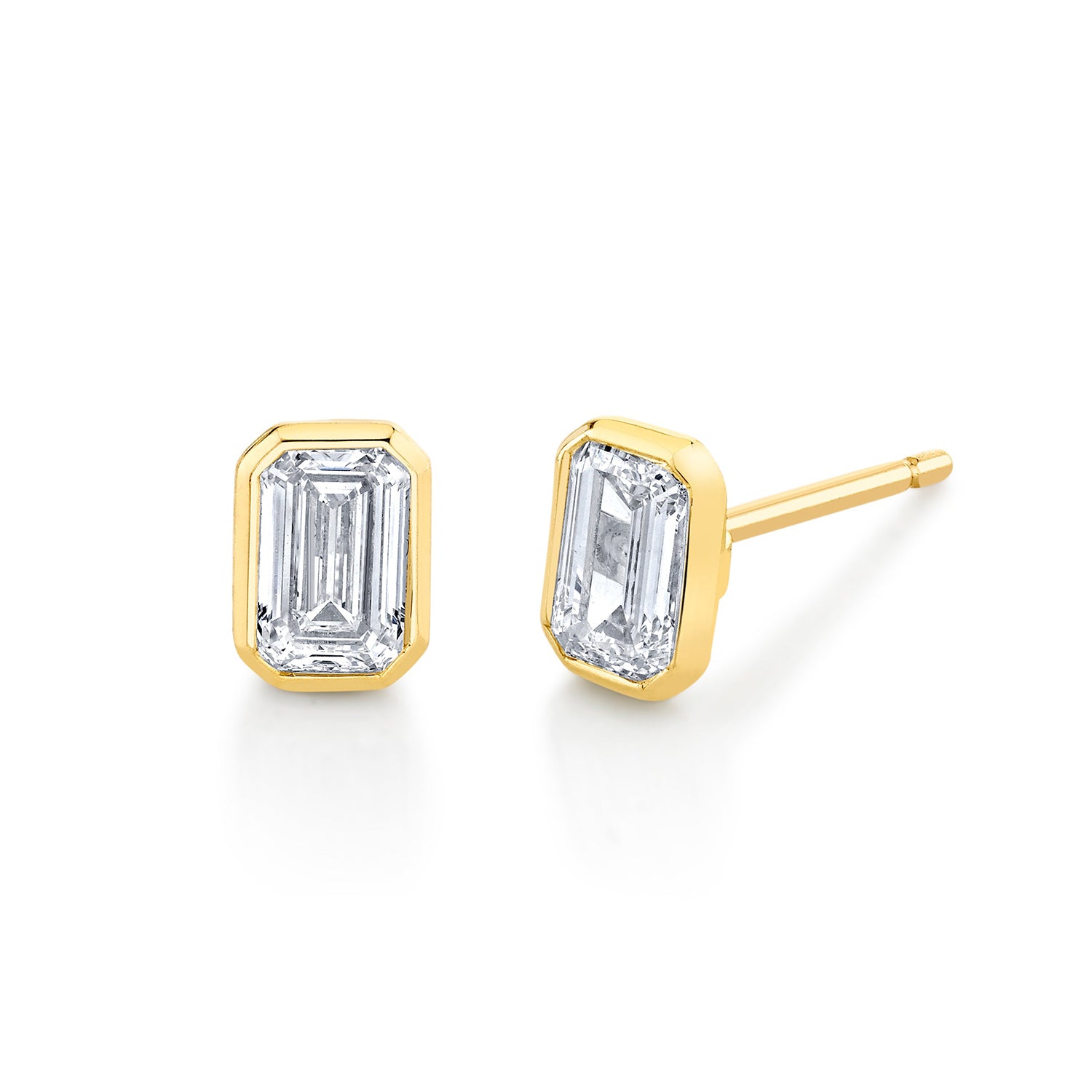 18K Yellow Gold Emerald Bezel Set Diamond Studs