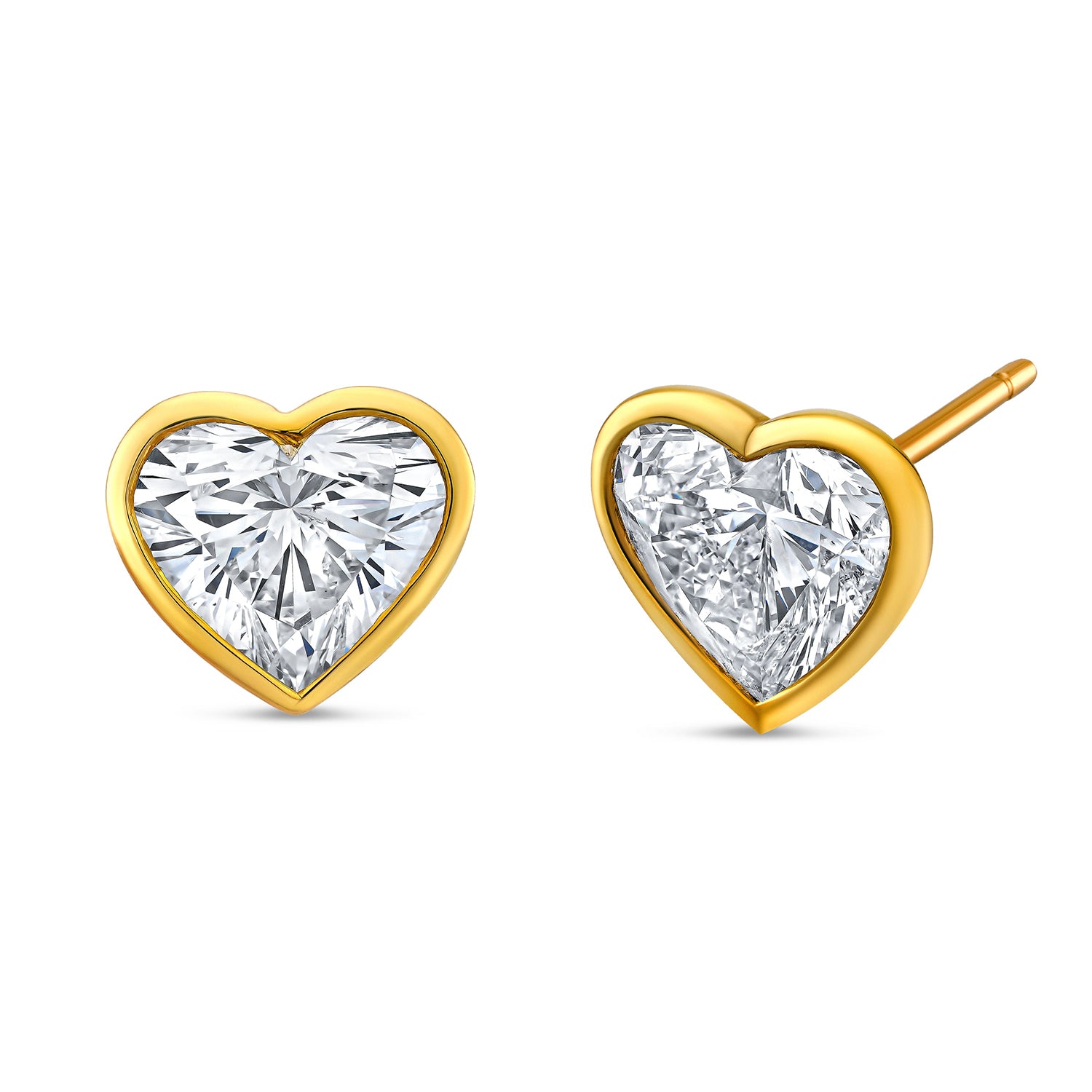 18K Yellow Gold Bezel Set Heart Shaped Diamond Studs