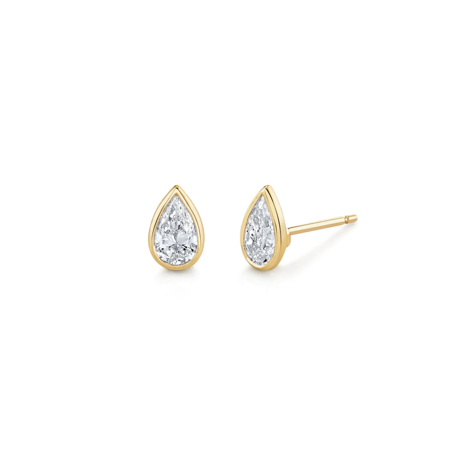 18K Yellow Gold Pear Diamond Bezel Set Studs