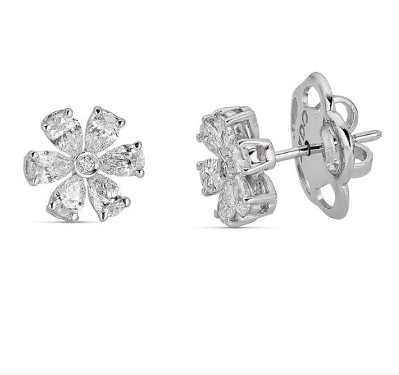 Howard 18K White Gold Flower Design Stud Earrings 5.00ctw