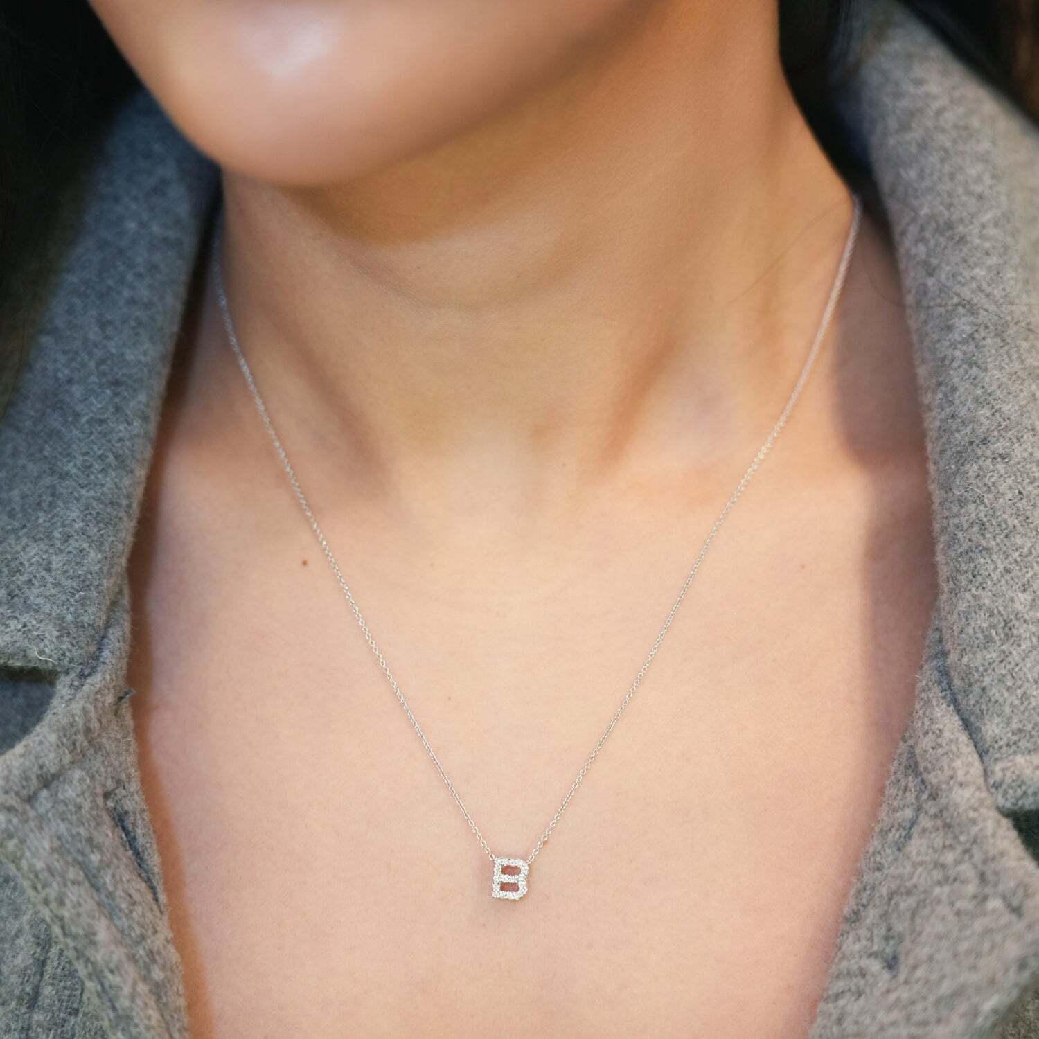 Roberto Coin 18K White Gold 18" Tiny Treasures Diamond Love Letter B Necklace 0.06 ctw