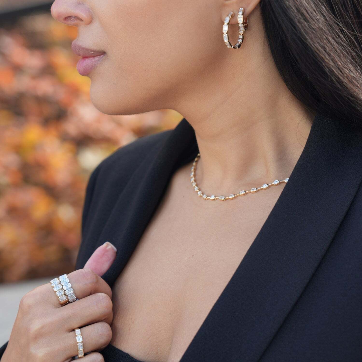 14K Yellow Gold Diamond Baguette Hoop Earrings