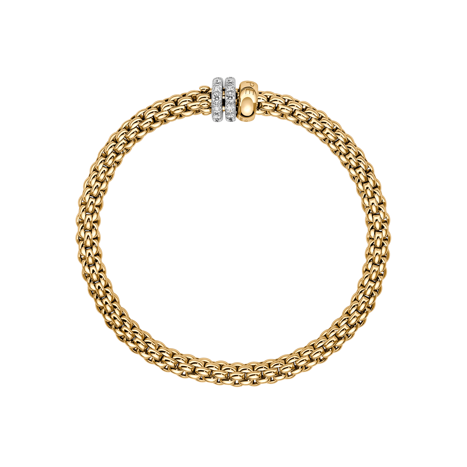 Solo 18K Yellow Gold Flex'it Bracelet with Three Rondels and Diamond Pavé