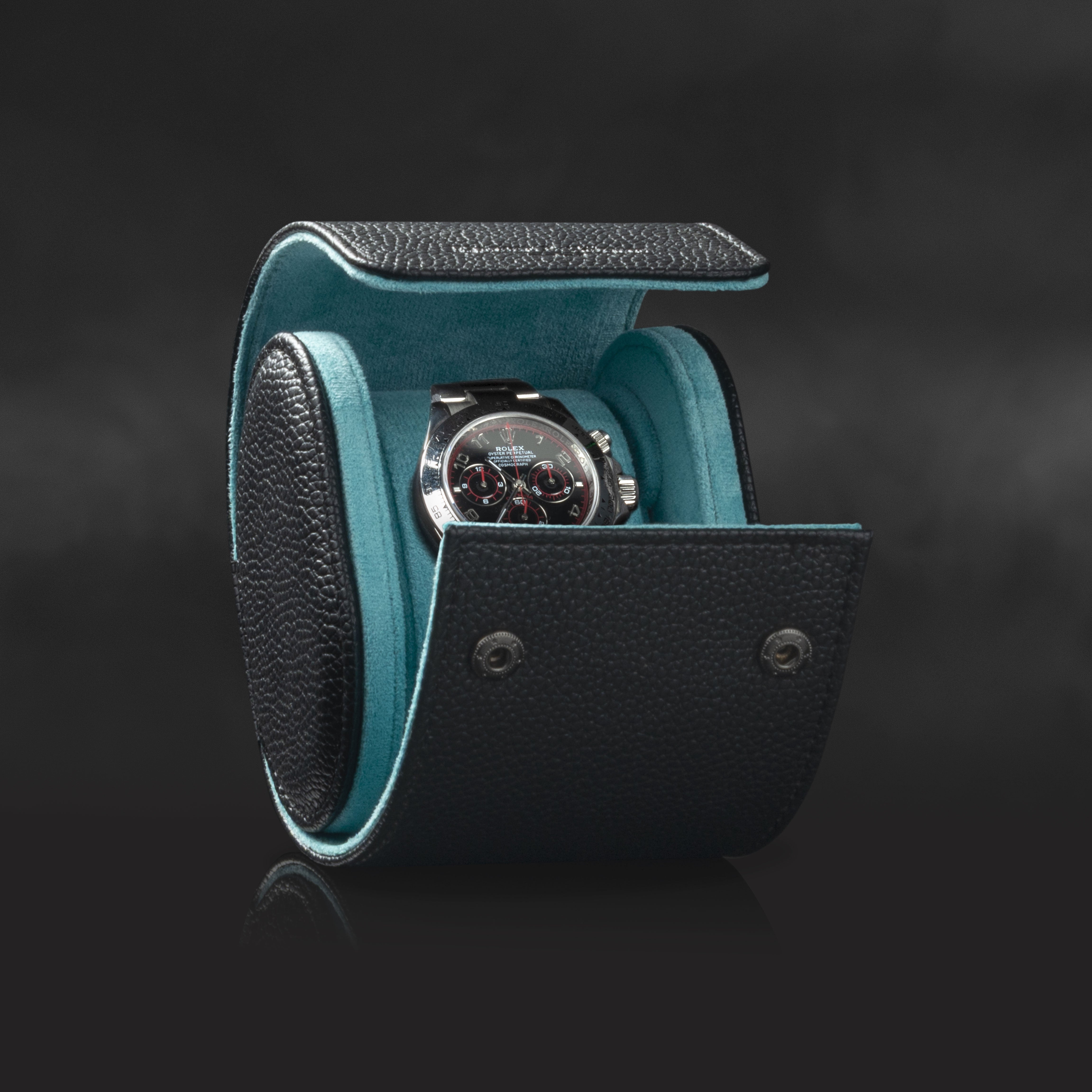 Charles Single Watch Roll Black & Turquoise