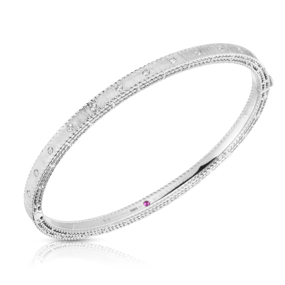 Roberto Coin 18K White Gold Princess Diamond Small Satin Bangle 0.17ctw