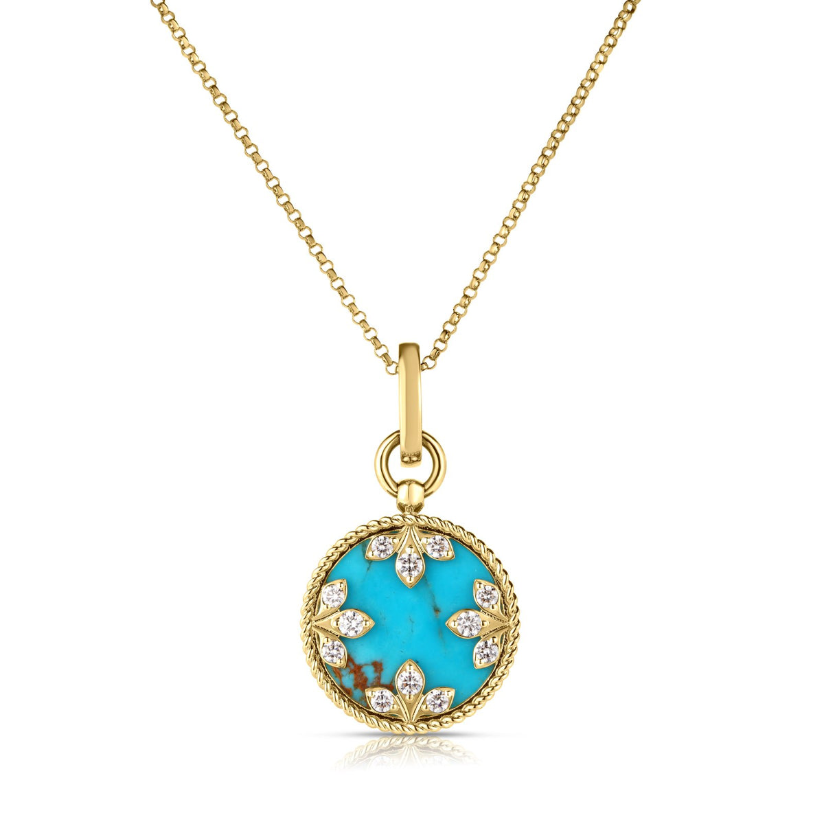 Roberto Coin 18k Yellow Gold Venetian Medallions Medium Turquoise Necklace 0.28ctw