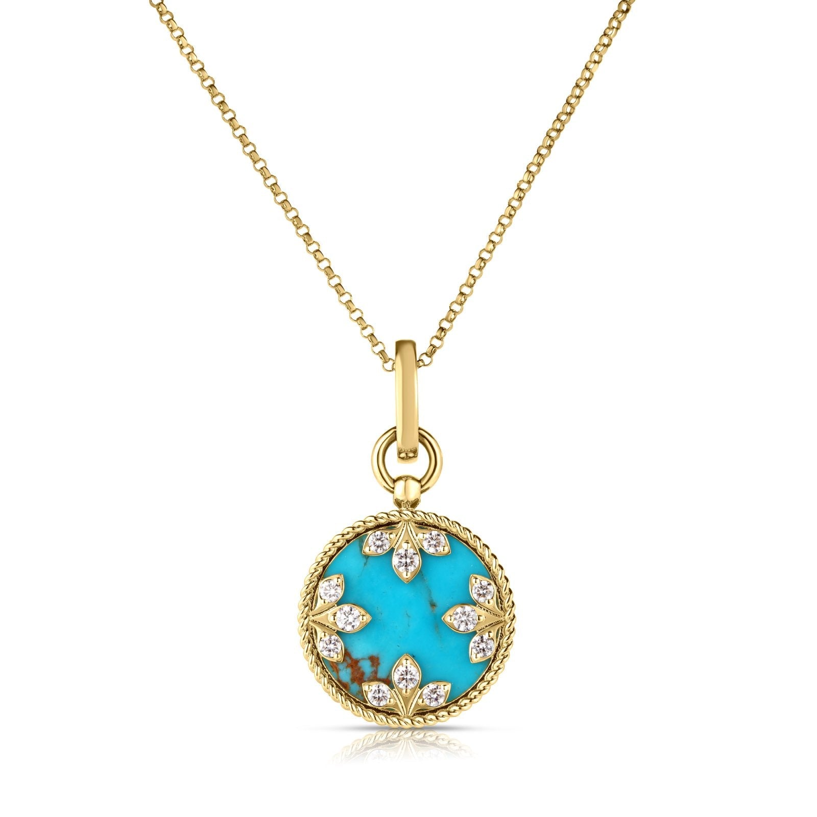 Roberto Coin 18k Yellow Gold Venetian Medallions Medium Turquoise Necklace 0.28ctw