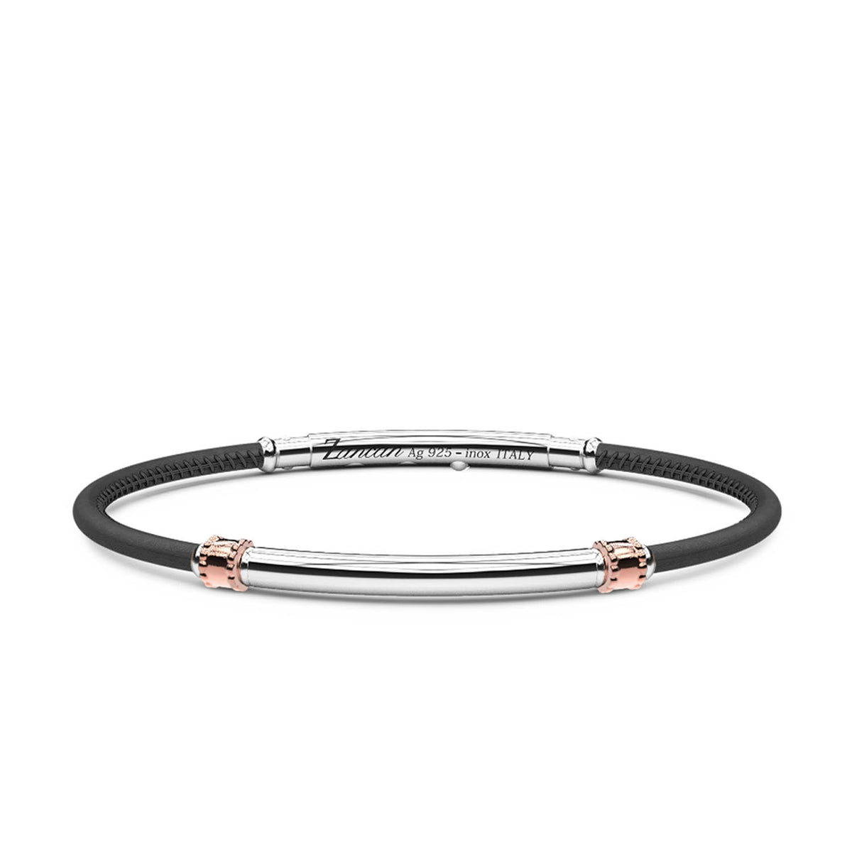 Zancan Black Leather Bracelet with Silver Tag