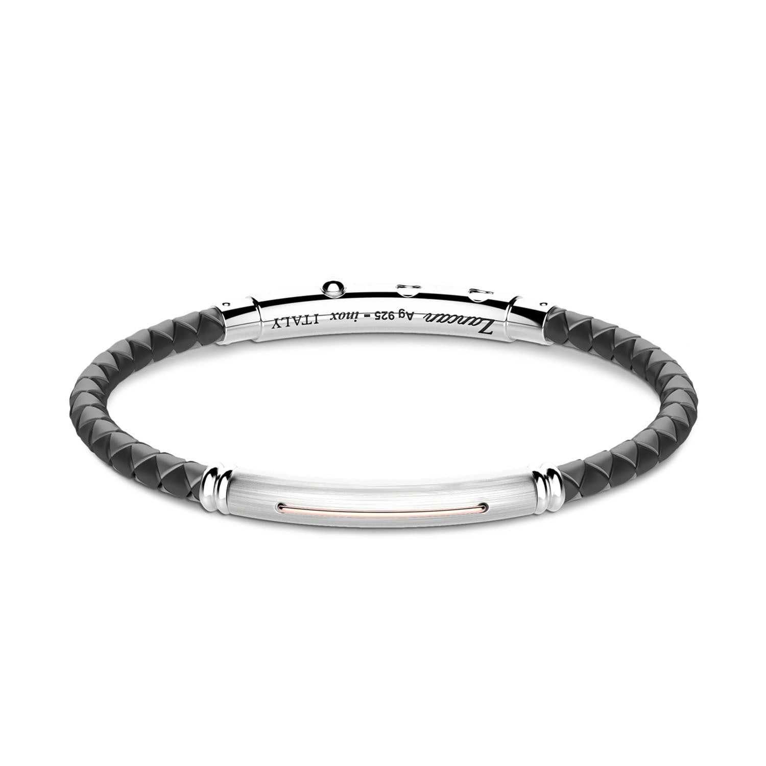 Black Silicone Bracelet with Silver Tag & Rose Gold