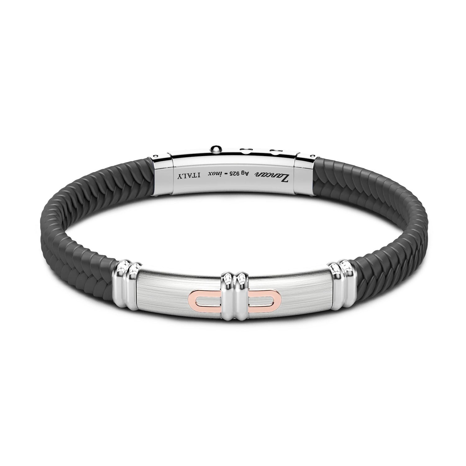 Black Silicone Bracelet with Silver Tag & Rose Gold