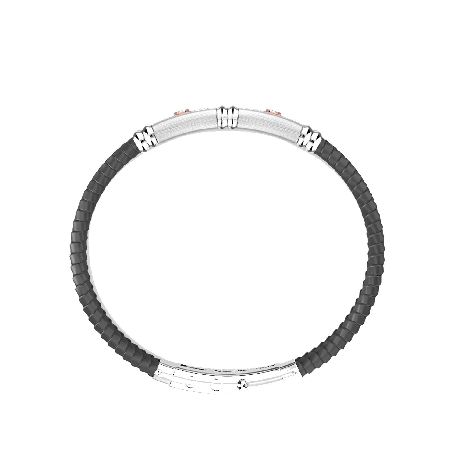 Black Silicone Bracelet with Silver Tag & Yellow Gold Details