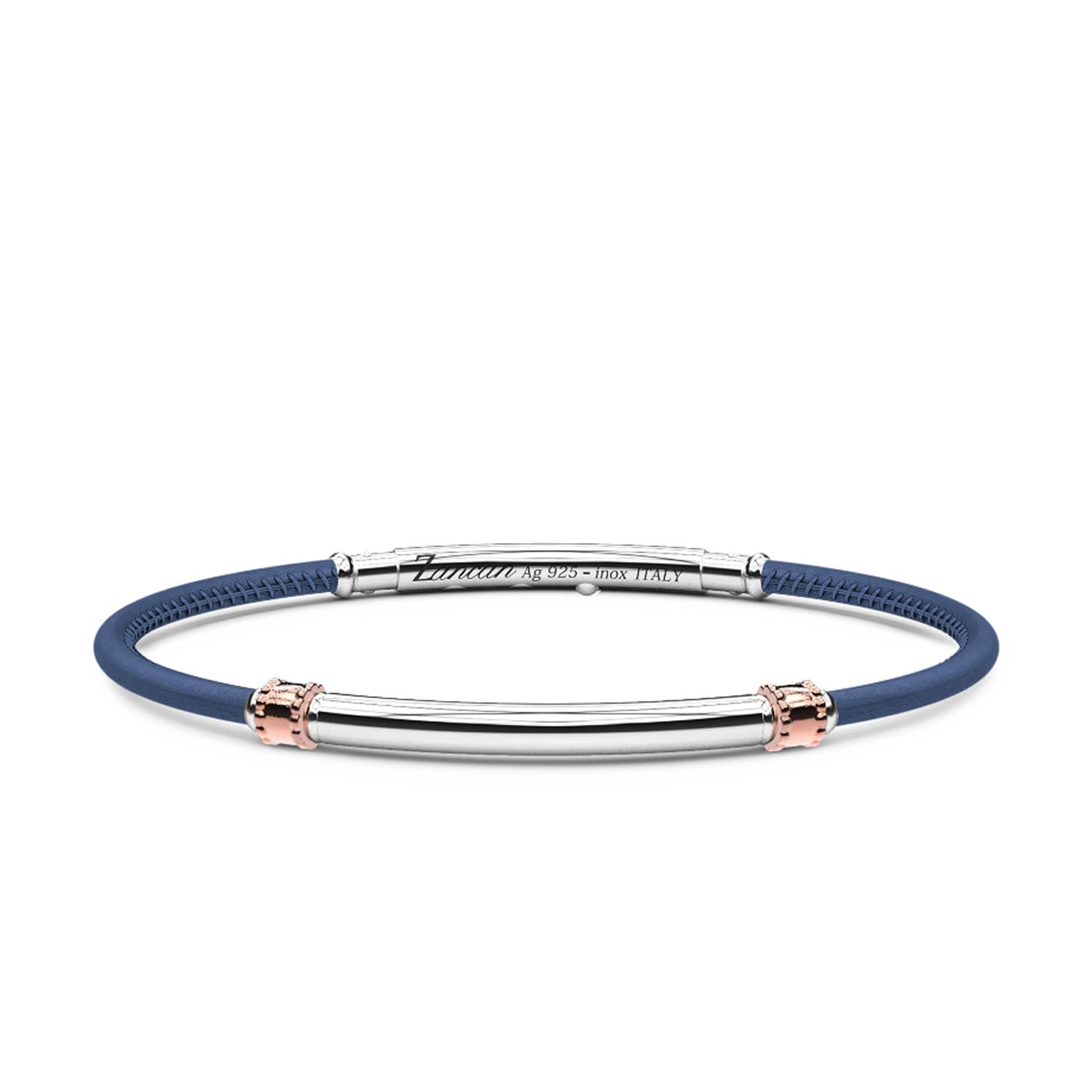 Blue Leather Bracelet with Silver Tag