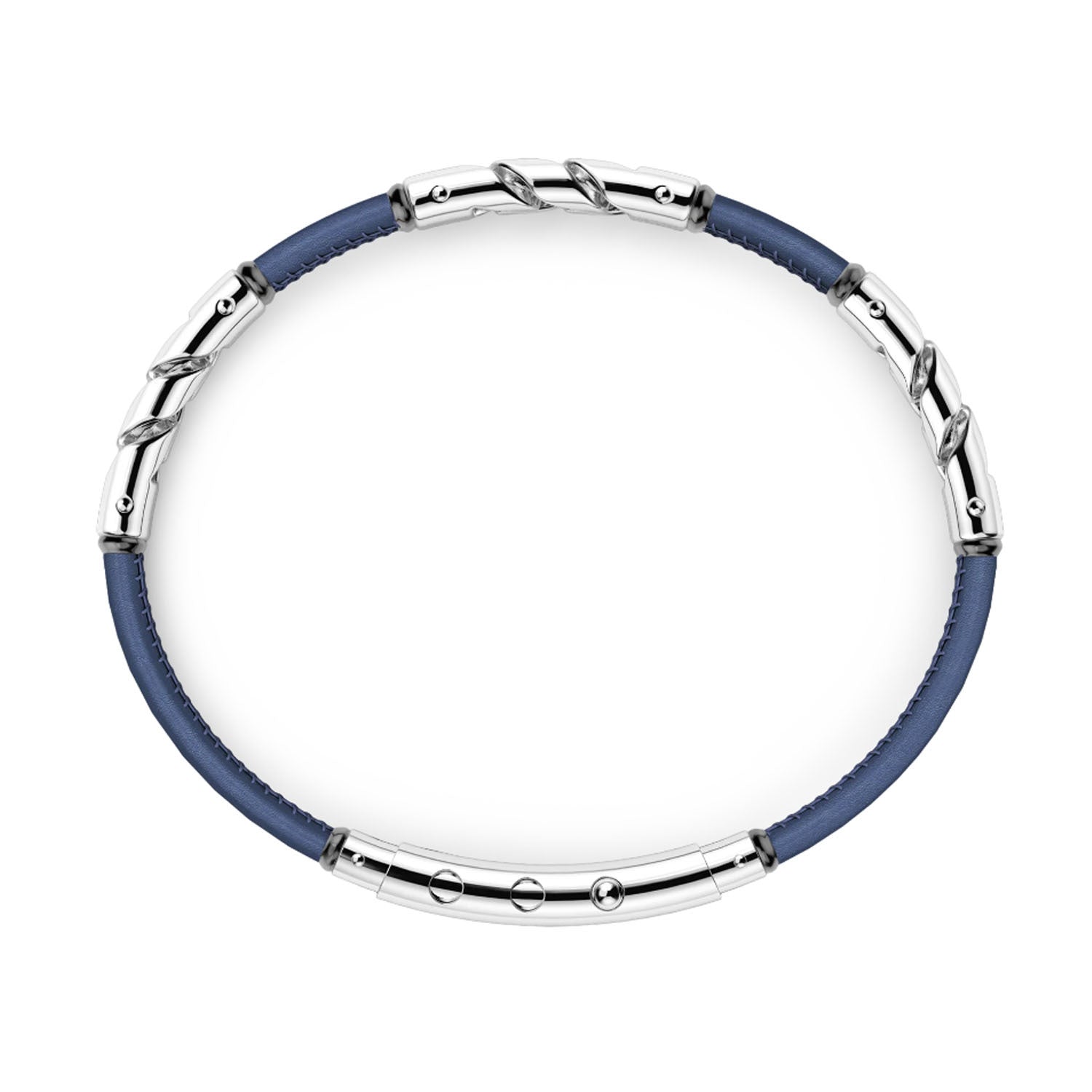 Blue Natural Leather Bracelet with Silver Elements
