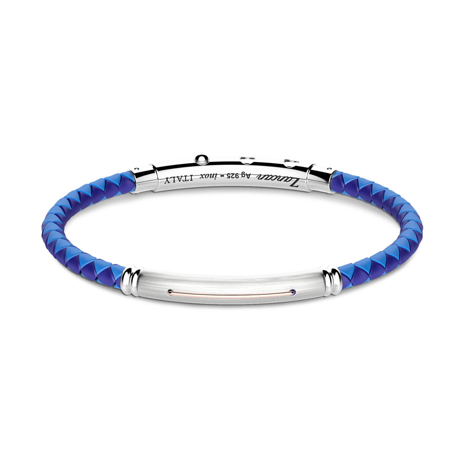 Blue Silicone Bracelet with Silver Tag & Rose Gold