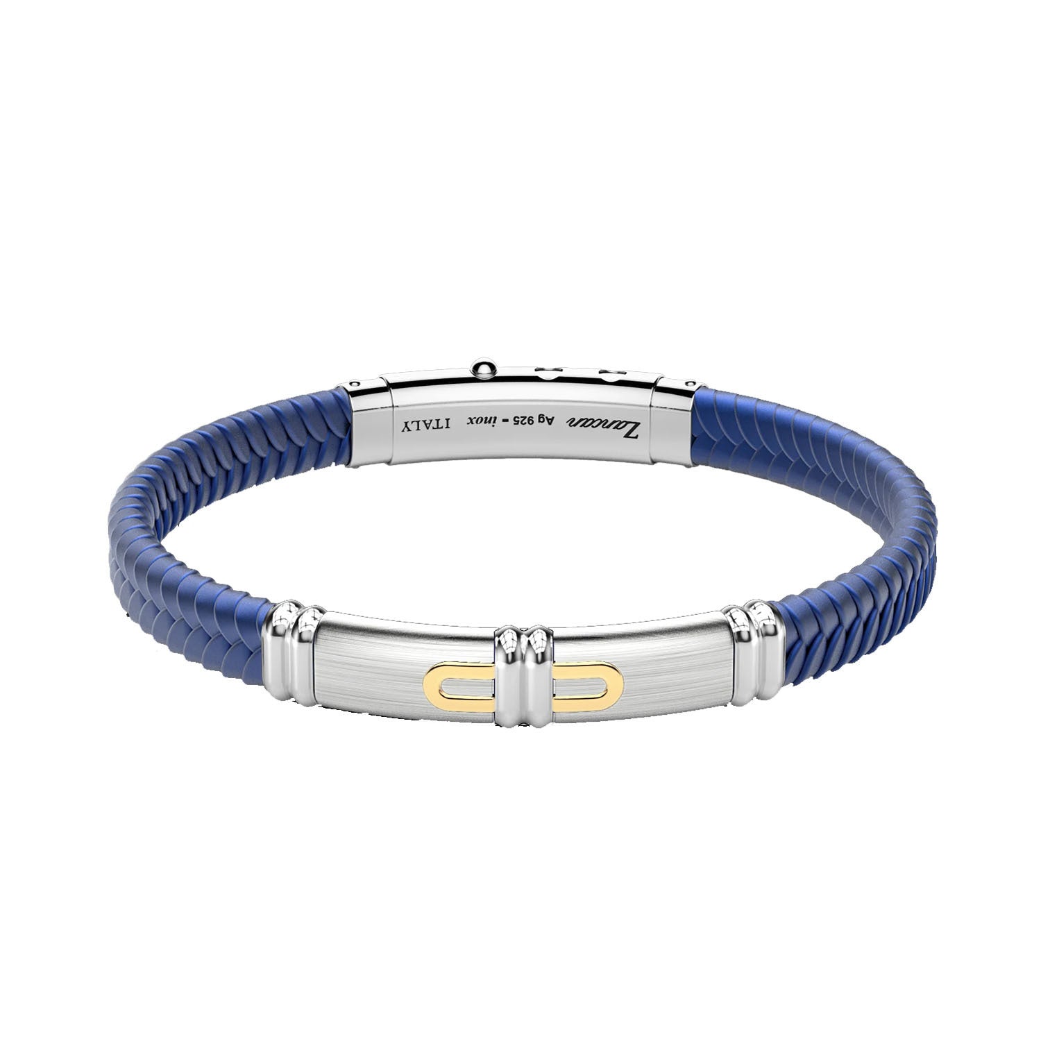 Blue Silicone Bracelet with Silver Tag & Yellow Gold
