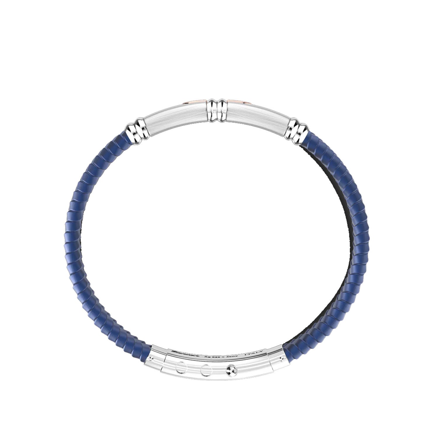 Blue Silicone Bracelet with Silver Tag & Yellow Gold