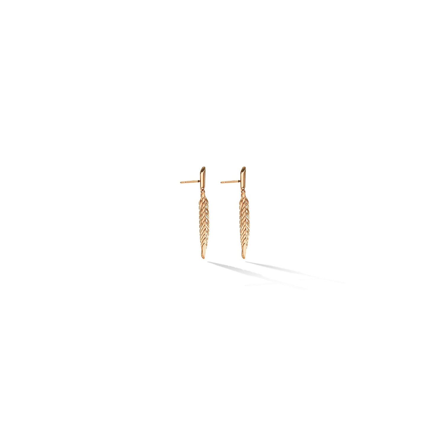 18K Rose Gold Small Feather Drop Earrings
