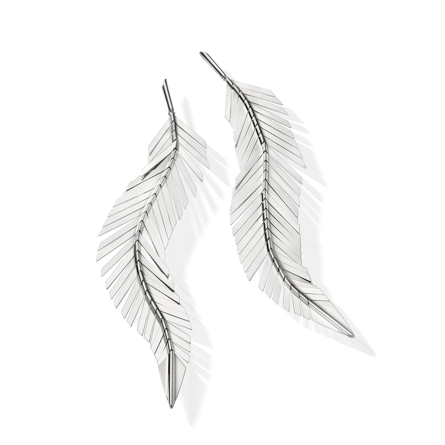 18K White Gold Large Feather Drop Earrings