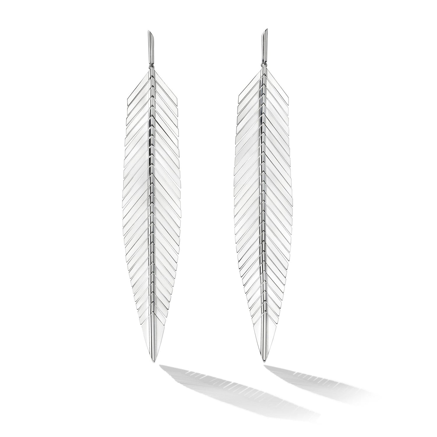 Cadar 18K White Gold Large Feather Drop Earrings