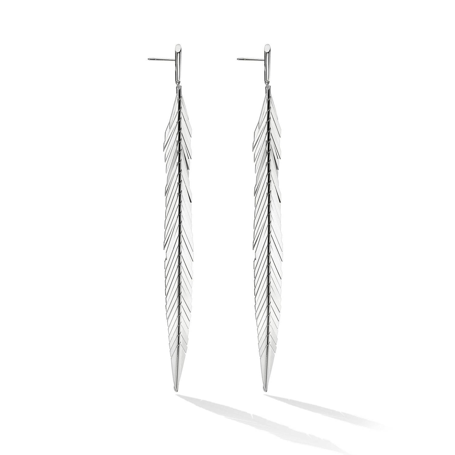 Cadar 18K White Gold Large Feather Drop Earrings