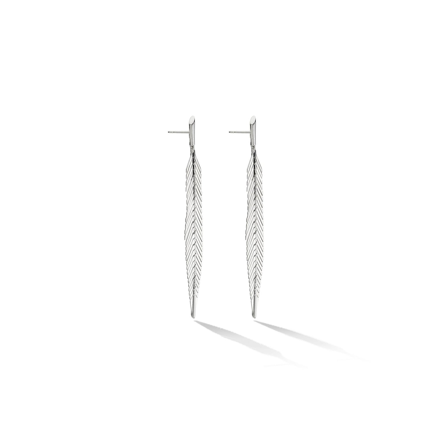 18K White Gold Medium Feather Drop Earrings