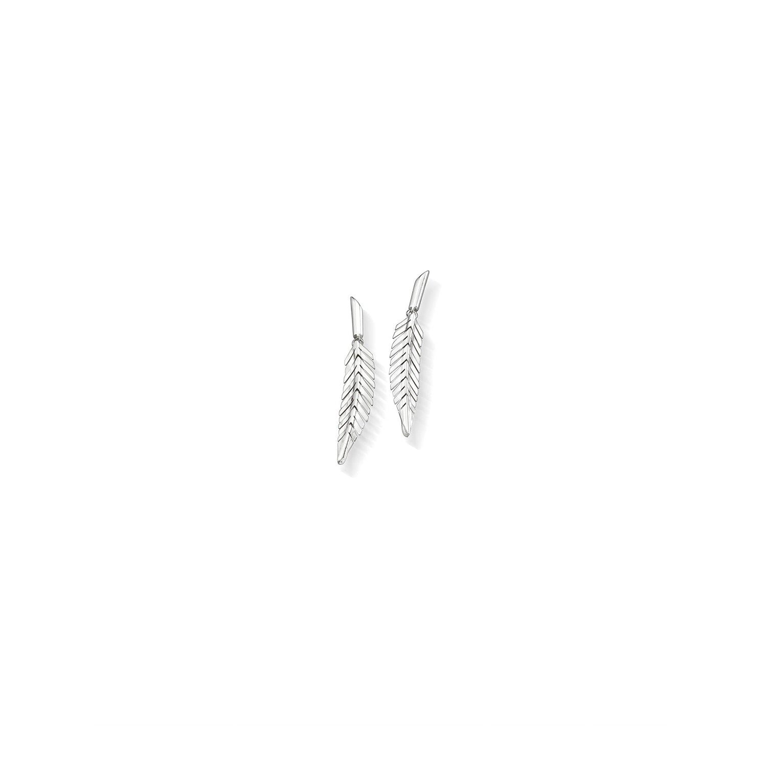 18K White Gold Small Feather Drop Earrings