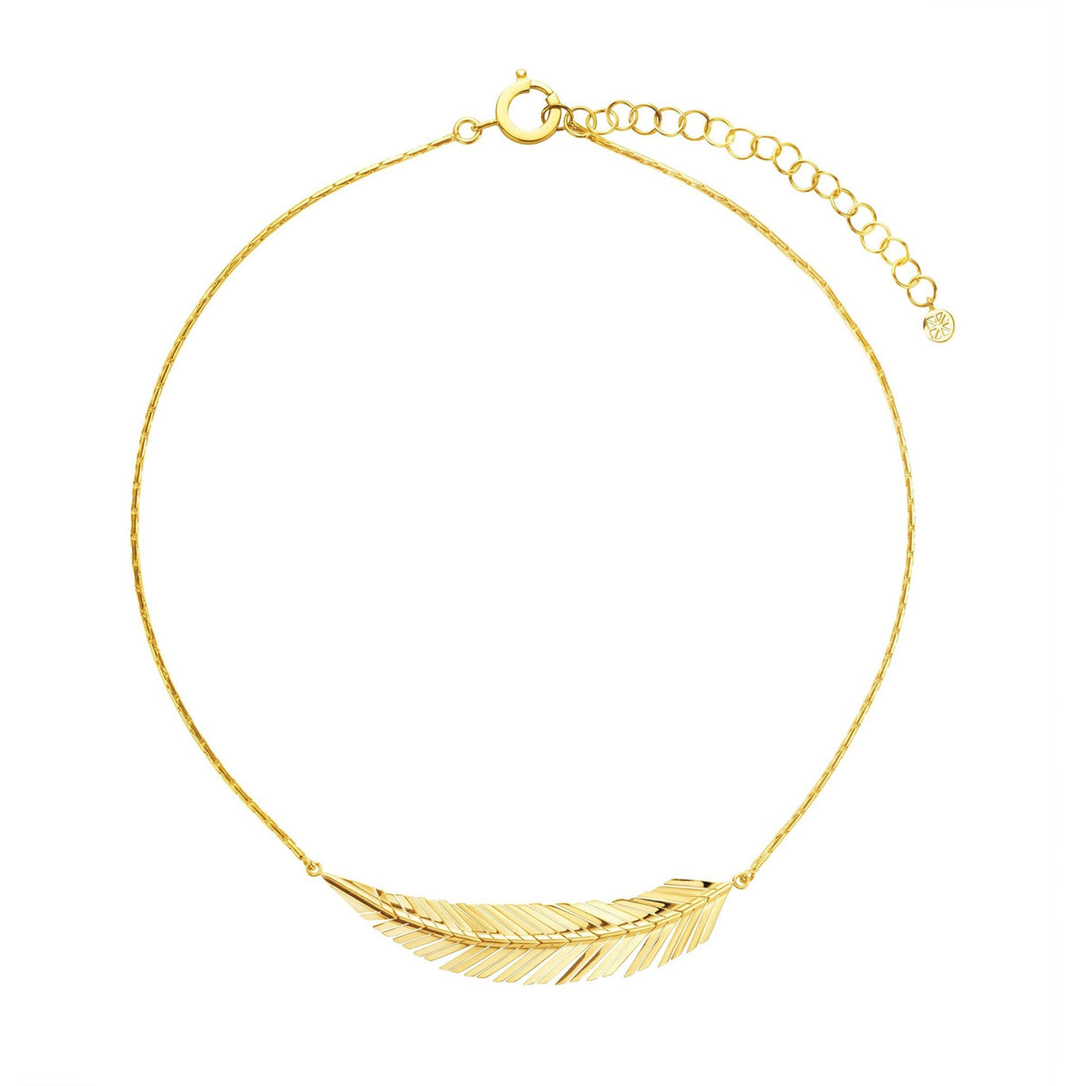 CADAR DESIGN 18K YELLOW GOLD GEOMETRIC FEATHER GOLD NECKLACE WITH AN EXTENSION CHAIN TO ADJUST LENGTH.  Feather: 2.75 x 0.5 (in) 68 x 12 (mm) Chain Length 15-18 in Chain Thickness: 1 mm