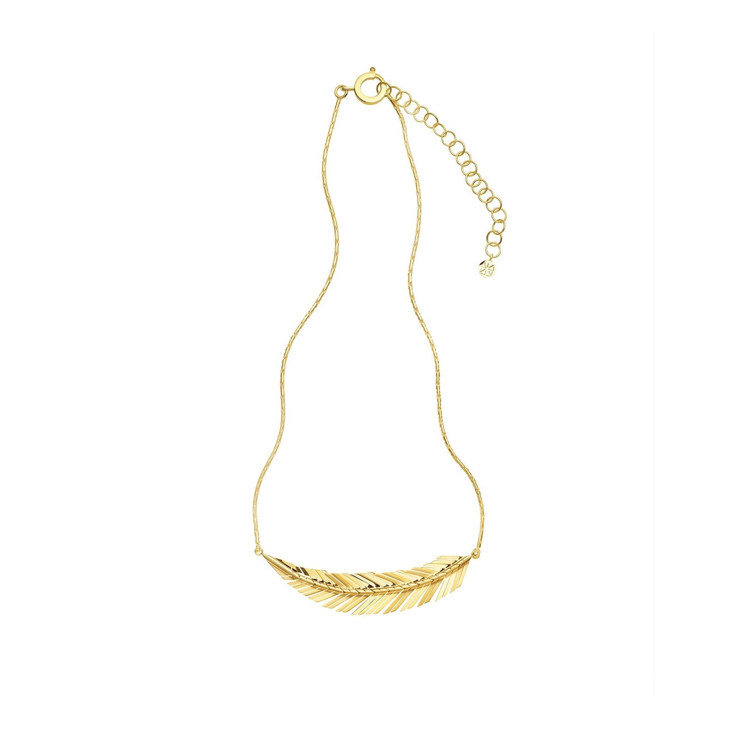 Video Thumbnail: Cadar Design Yellow Gold Geometric Feather Gold Necklace With an Extension Chain to Adjust Length Feather 2 75 X 0 5 in 68 X 12 Mm Chain Length 15 18 in Chain Thickness 1 Mm 69262 4165 - Cadar 18k Yellow Gold Medium Feather Necklace