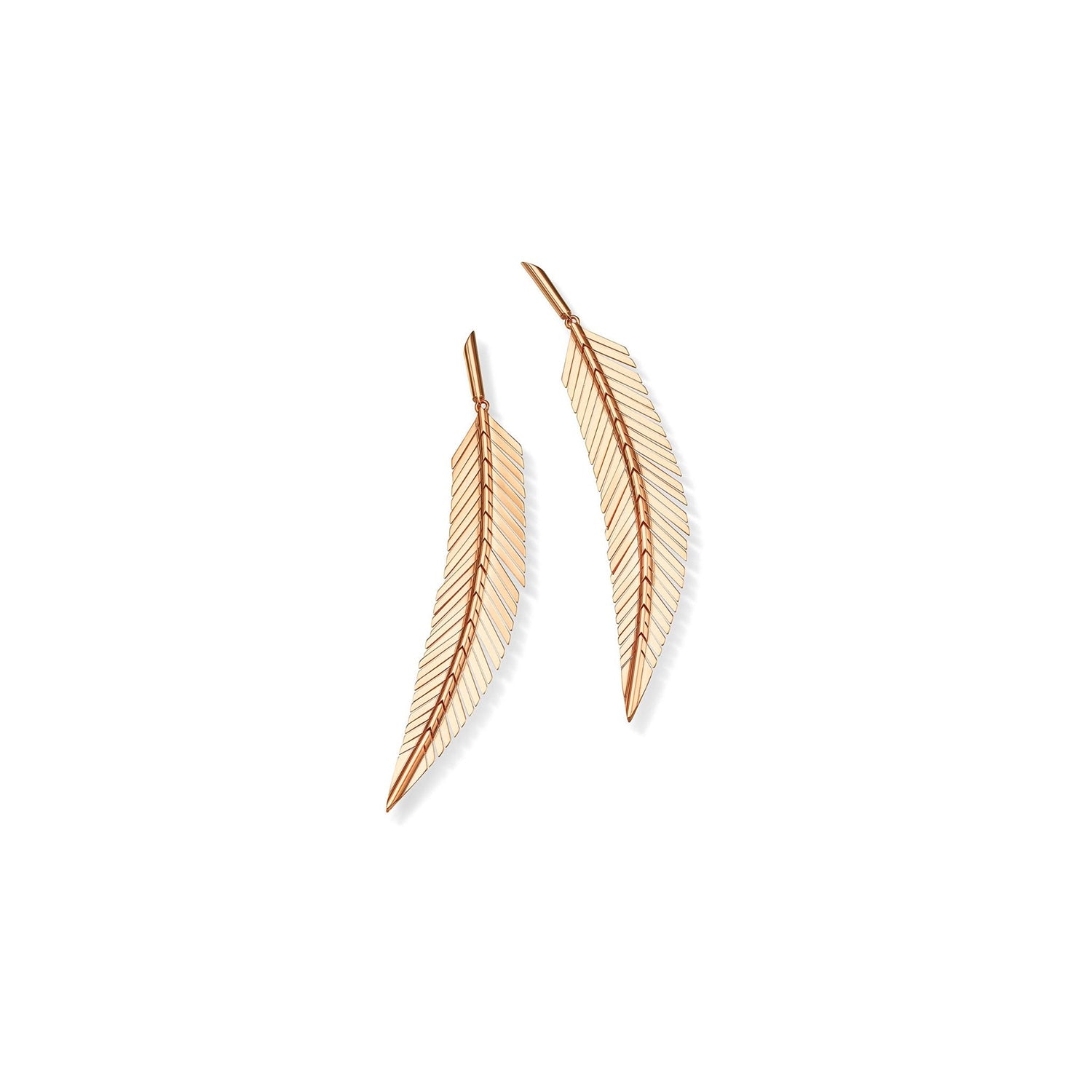 18K Rose Gold Medium Feather Drop Earrings