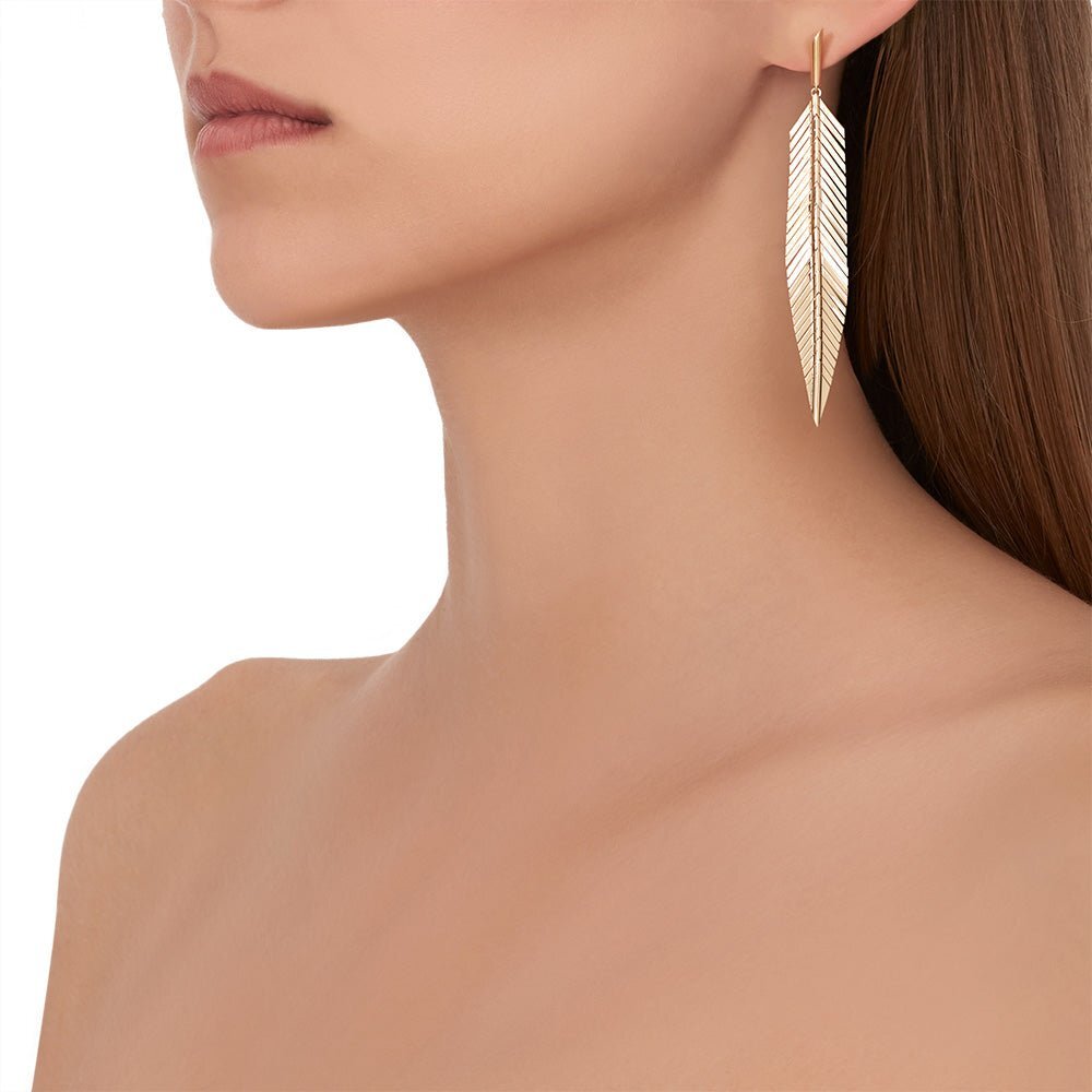 18K Rose Gold Medium Feather Drop Earrings