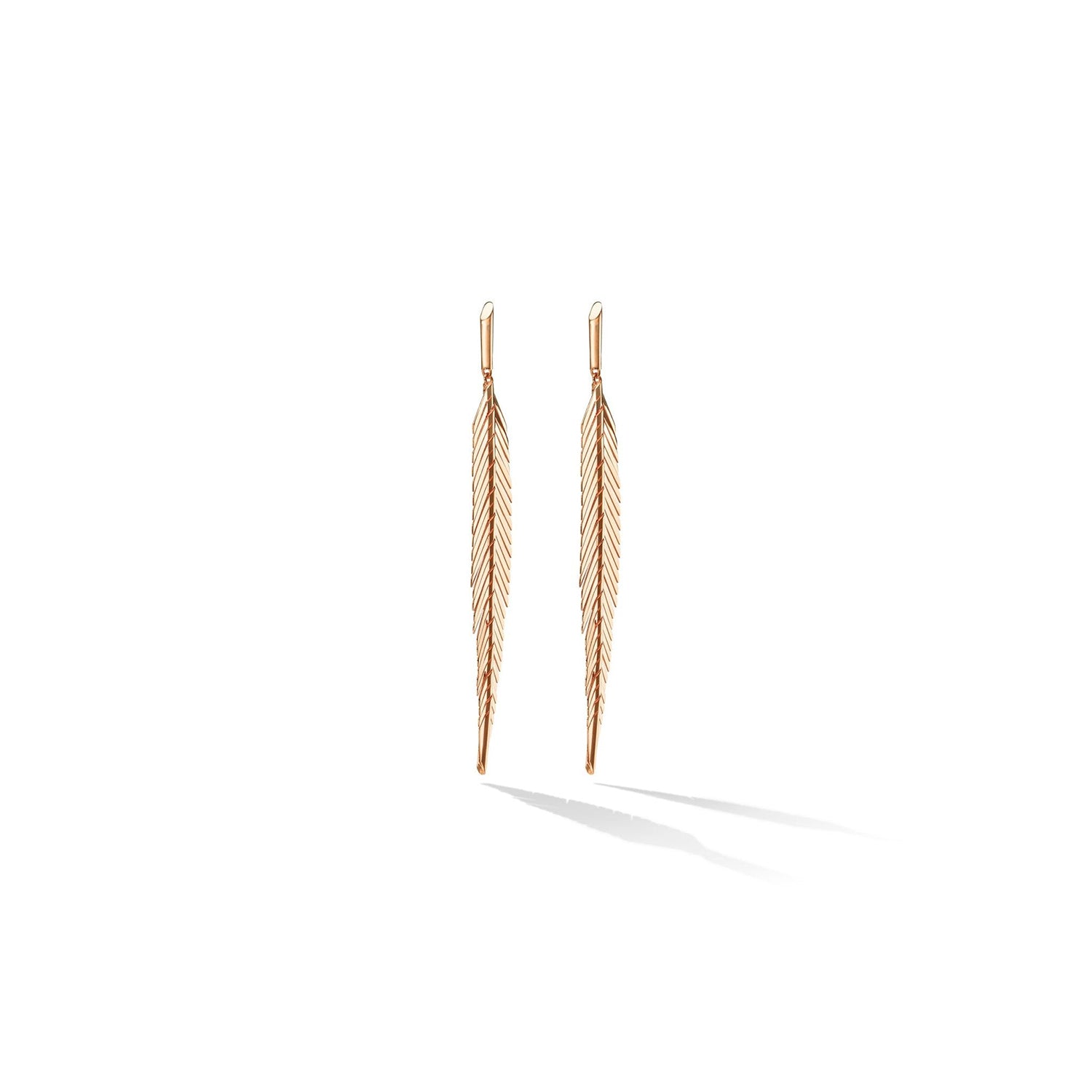Cadar 18K Rose Gold Medium Feather Drop Earrings