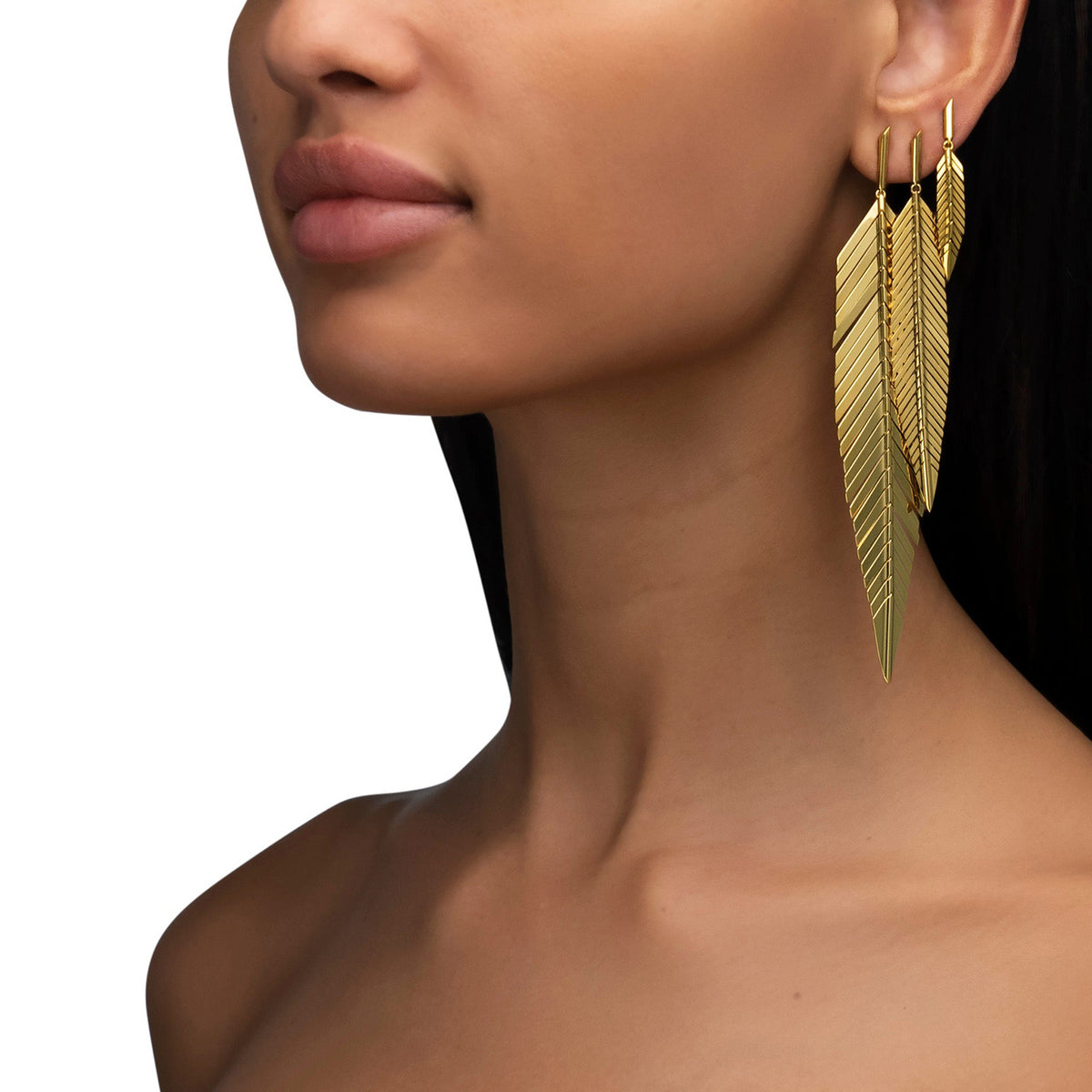 Cadar Design 18K Yellow Gold Medium Feather Drop Earrings