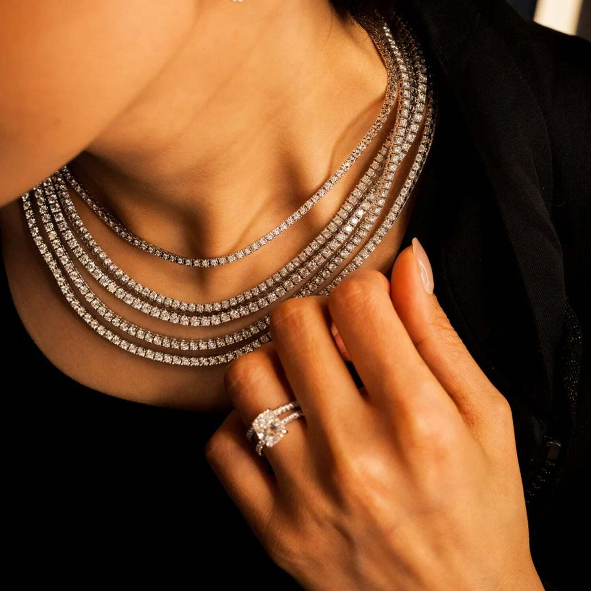 18K White Gold 16.75" Diamond Tennis Necklace 10.85ctw