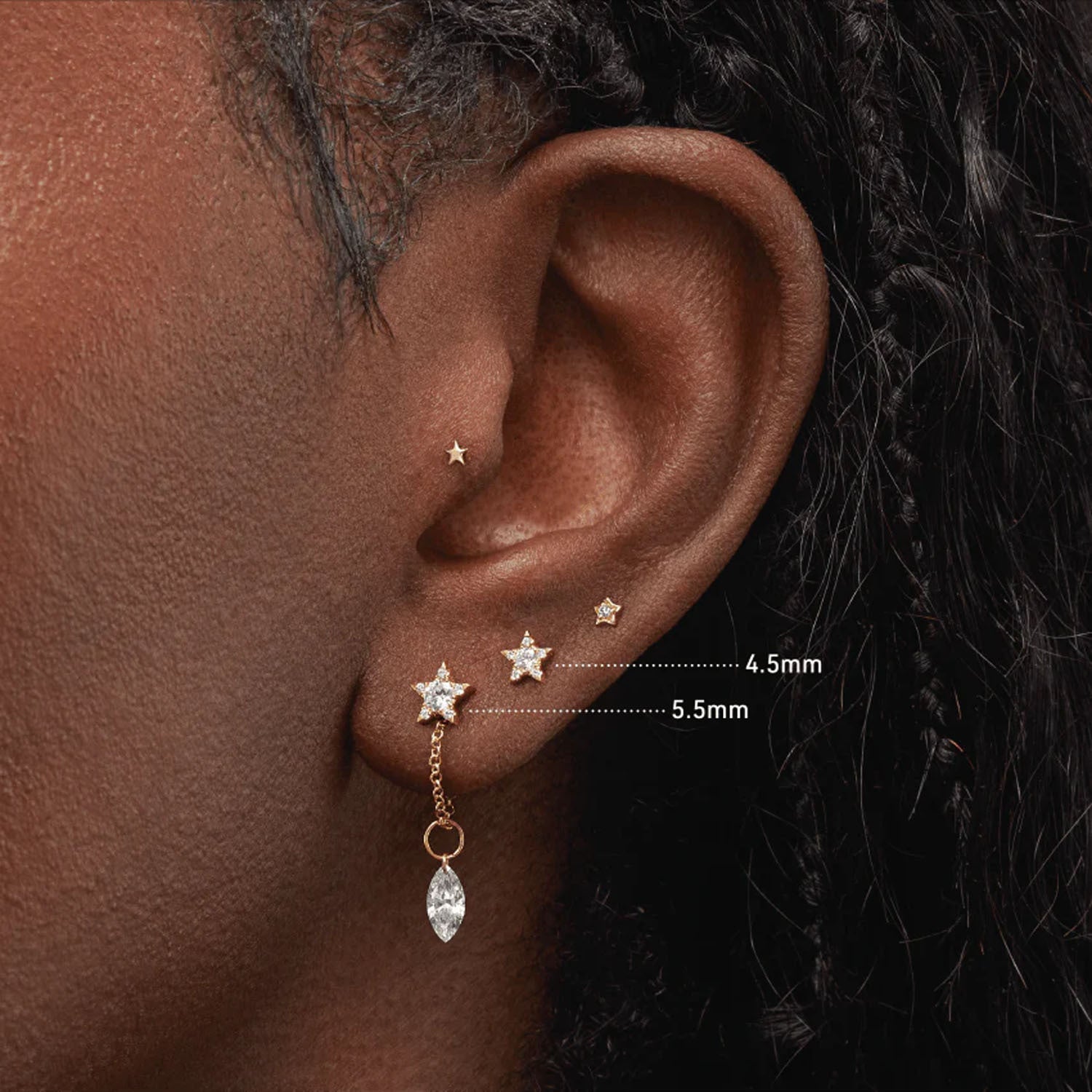18K Yellow Gold Diamond Star Stud Earring