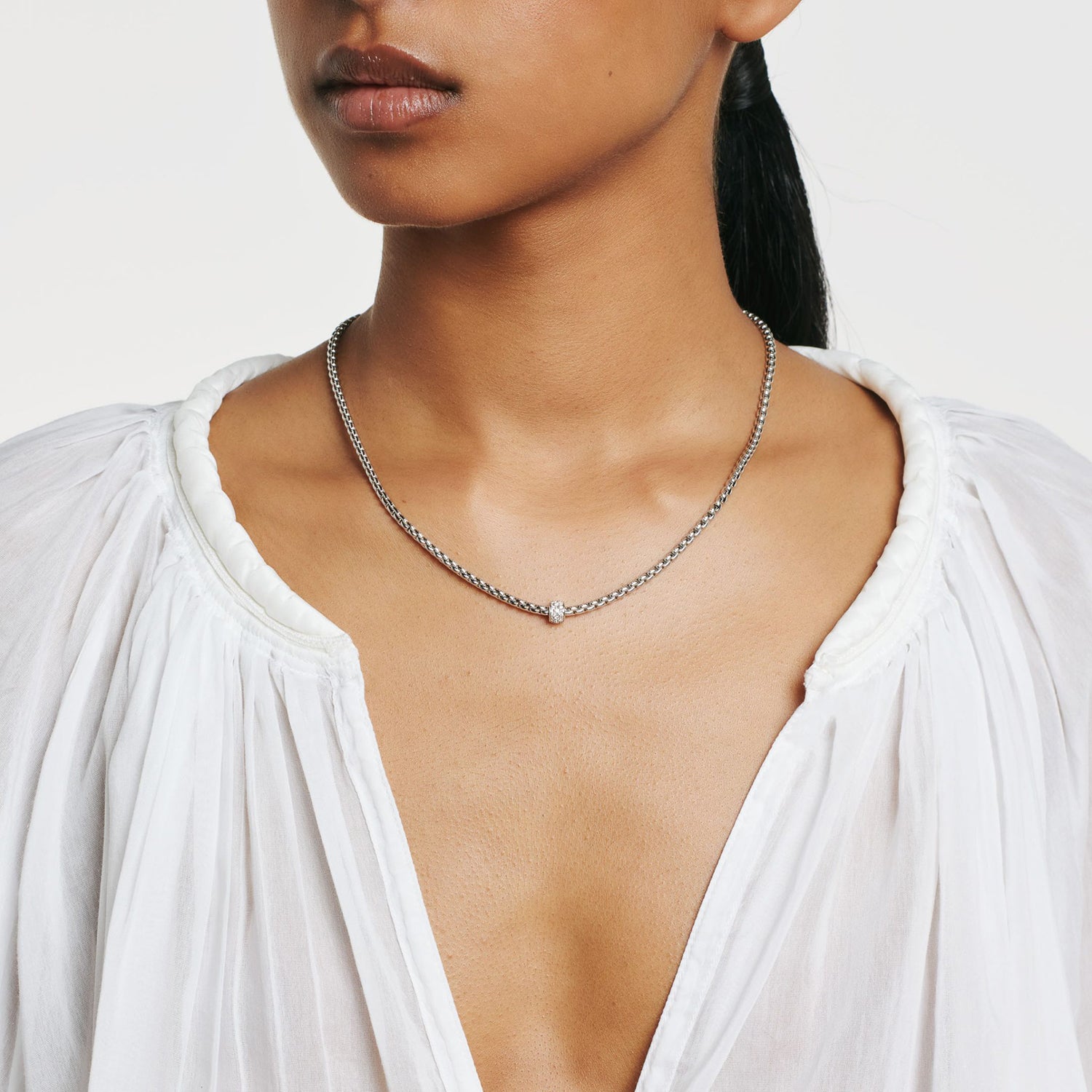 Fope 18K White Gold 50cm Eka Necklace 0.19ctw