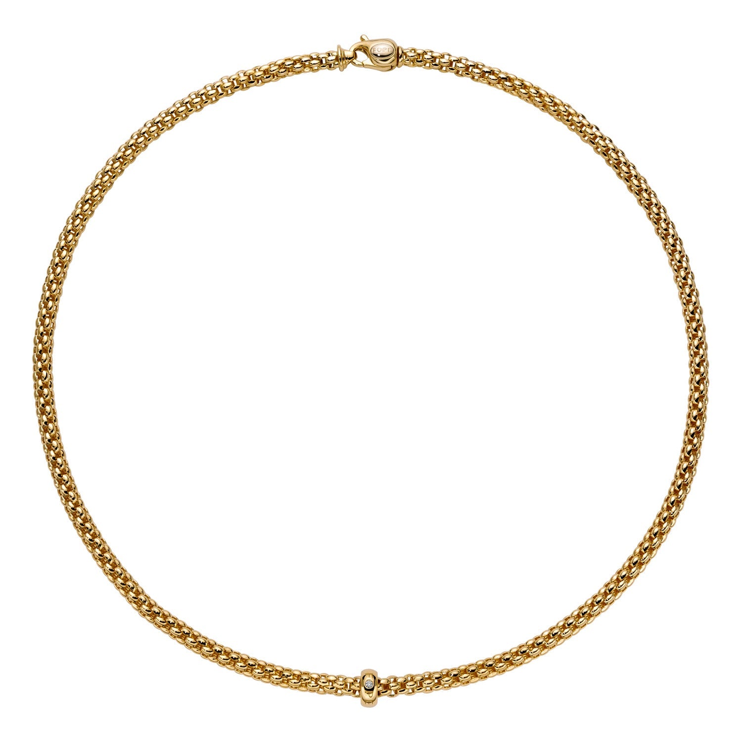 Video Thumbnail: Fope Gold Necklace With a Gold Rondel and a Single White Diamond - Fope Solo 18k Yellow Gold Diamond Necklace 43cm 0.01 Ctw