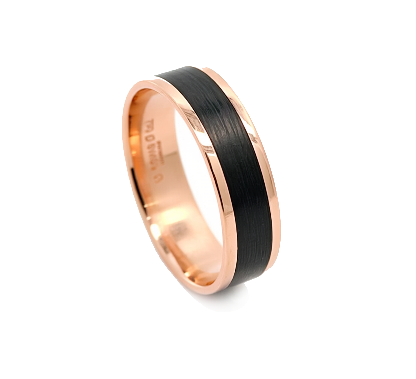 Furrer Jacot 18K Gold And Carbon Comfort Fit Wedding Band.  6mm