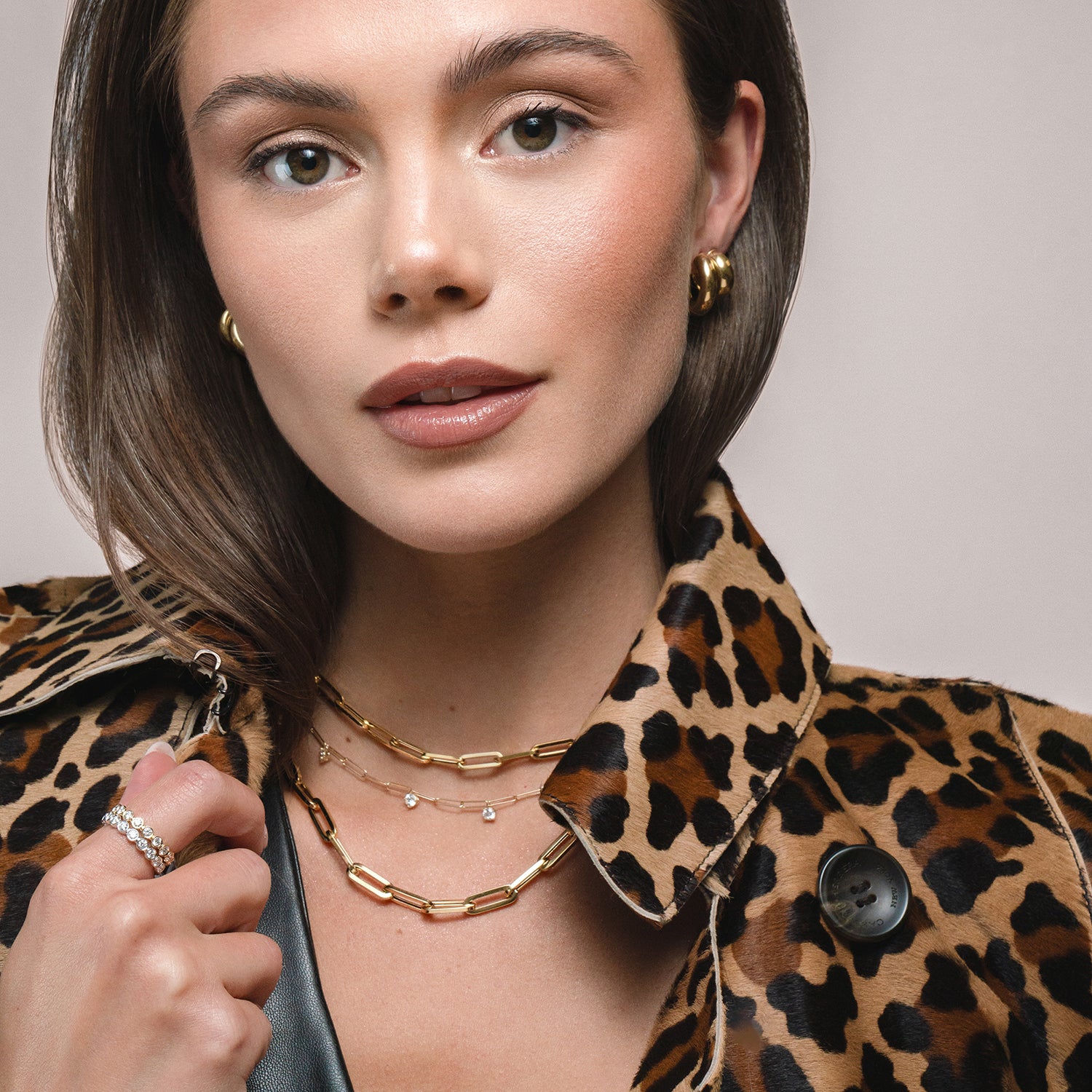 14K Gold Paper Clip Necklace With 5 Station Drop Diamonds