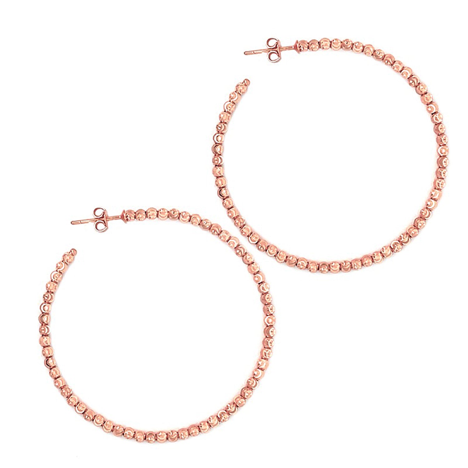 18K Rose Gold Moon Bead Hoop Earrings (4.5cm Inside Diameter)