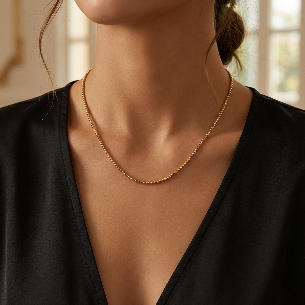 14K Yellow Gold Glitter Bead Style Necklace