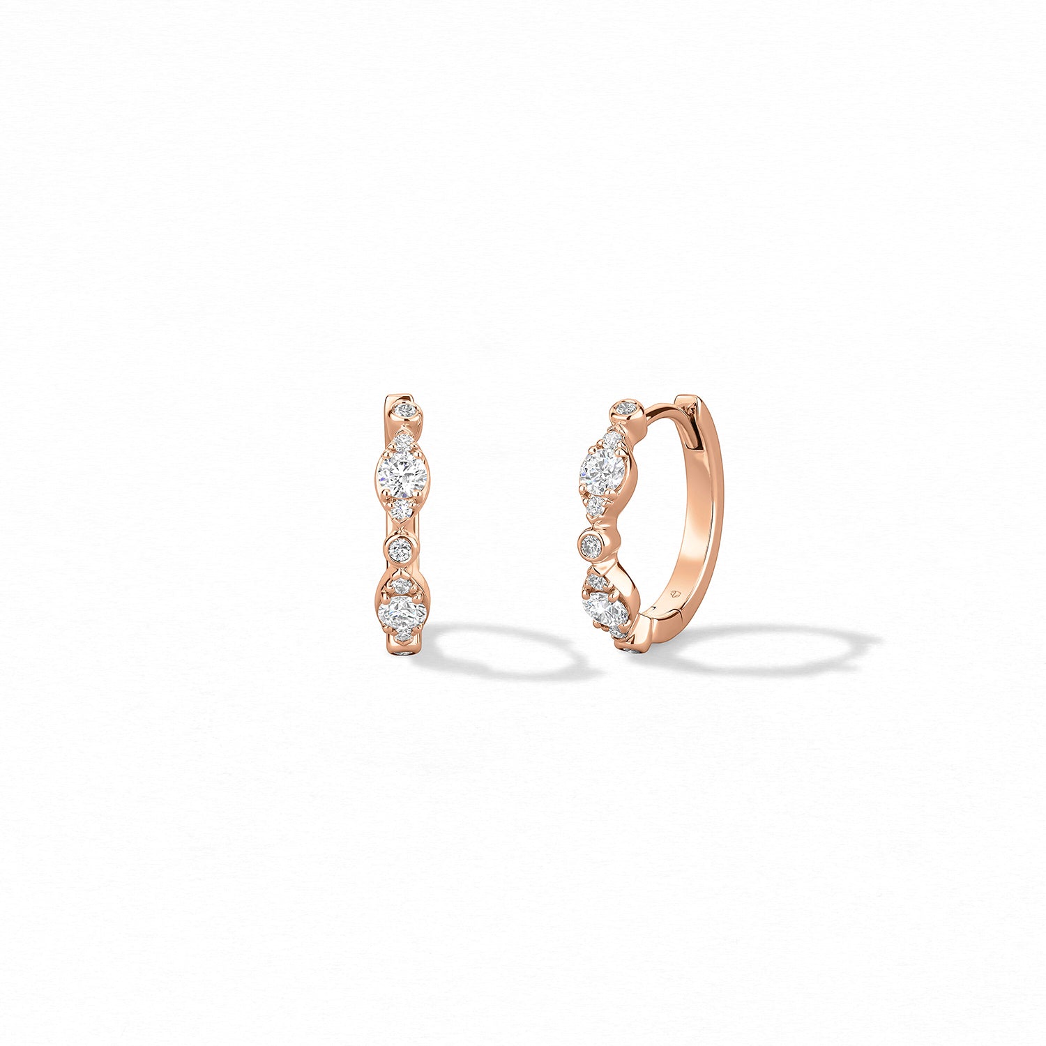 Hearts On Fire 18k Rose Gold Bezel Regal Huggie Style Earrings 0.36ctw