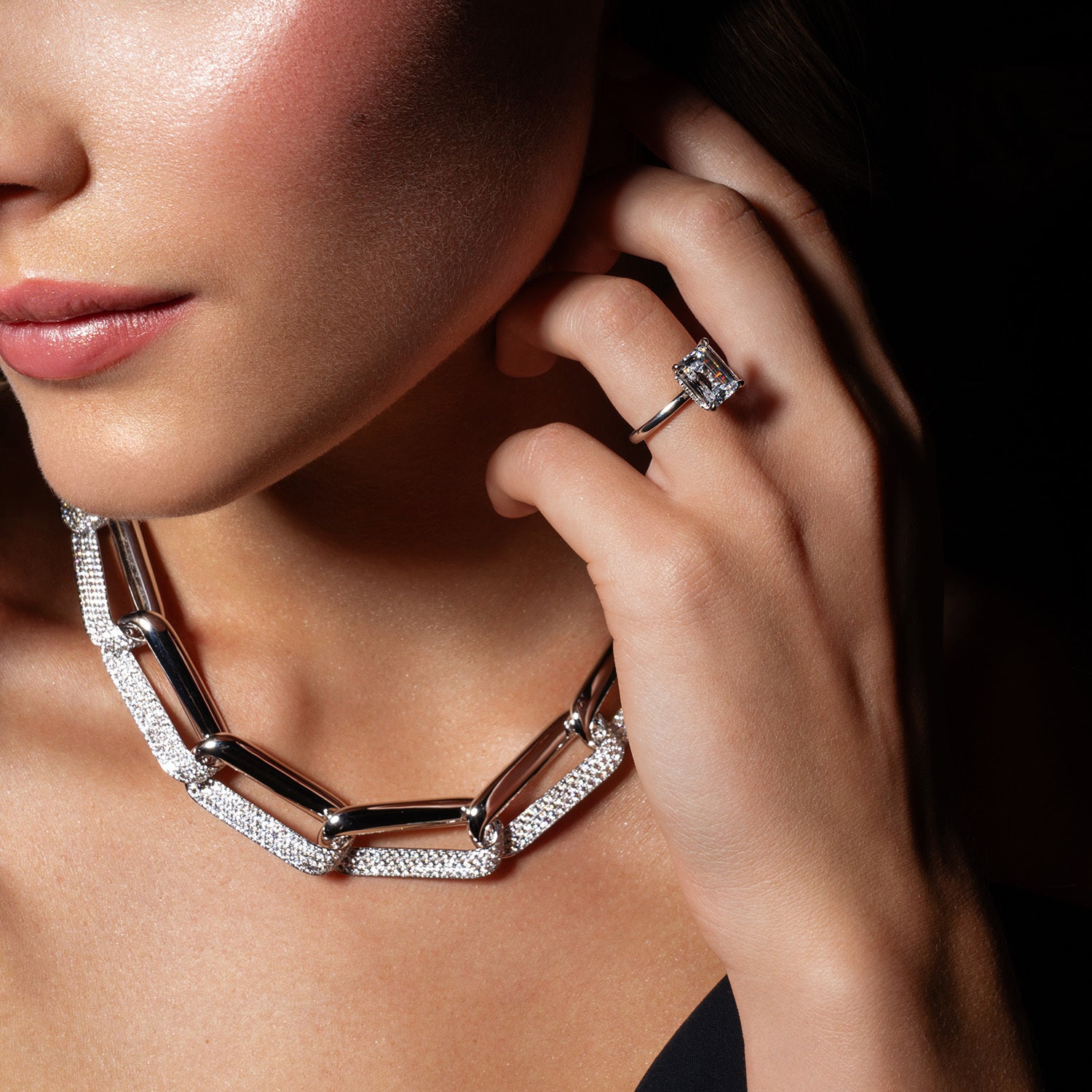 INSIDE/OUT Elongated Diamond Link Necklace