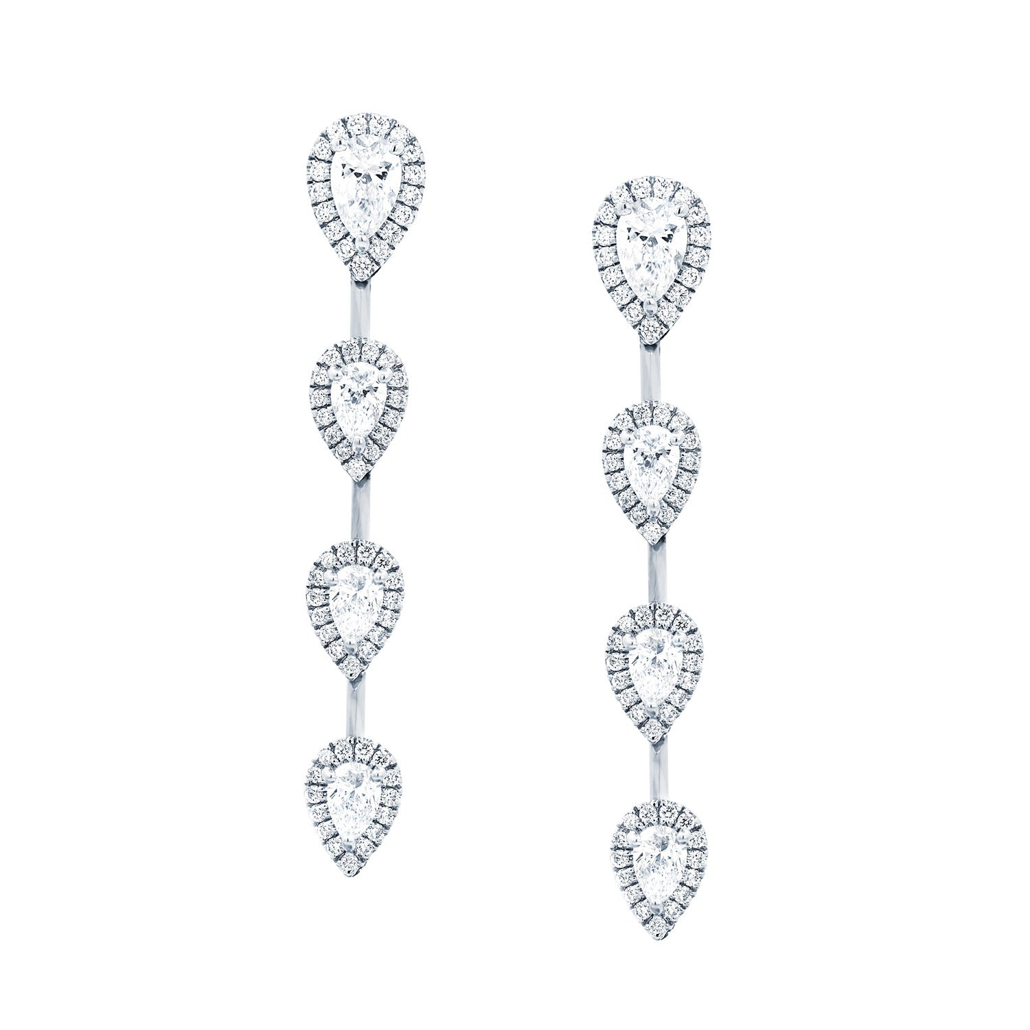 Halo Pear Drop Earrings 18K White Gold.