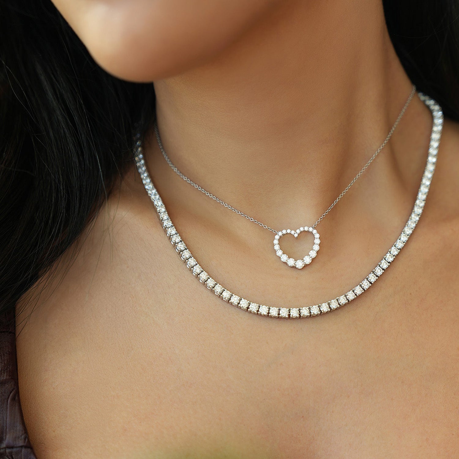 Hearts On Fire 18K White Gold 18" Whimsical Graduated Heart Pendant Necklace 1.14ctw