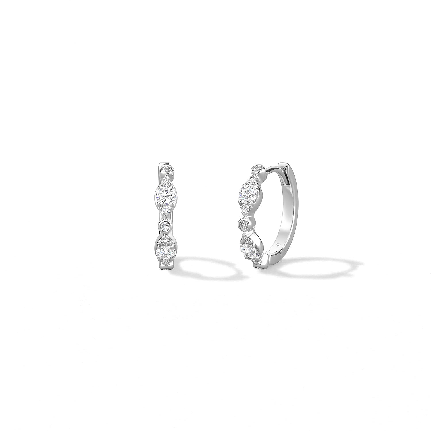 18K White Gold Bezel Regal Huggie Earrings