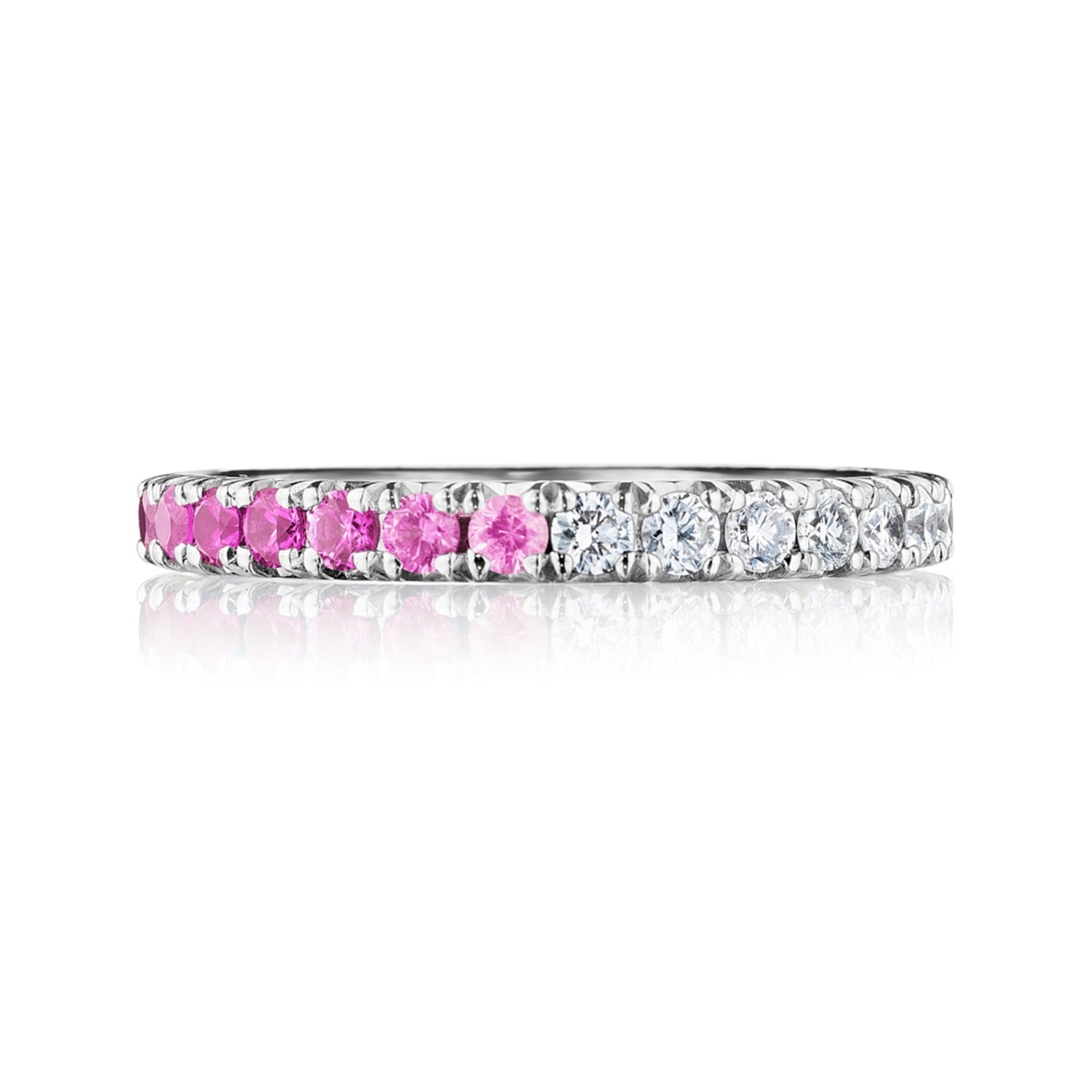 Henri Daussi 18K White Gold Pink Ombre Sapphire & Diamond Classic Band 0.95CTW