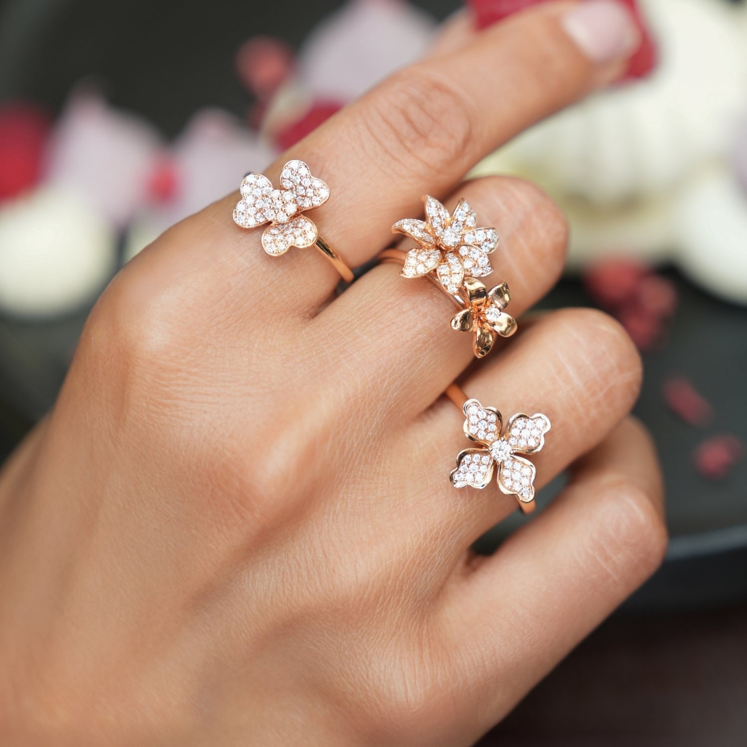 Howard 14K Rose Gold Flower Ring Pave Diamonds 0.41CTW