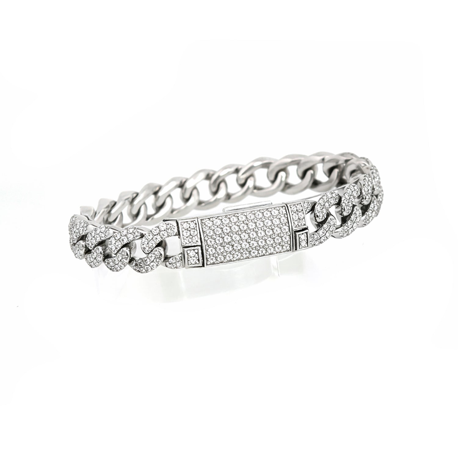 Howard 14K White Gold 7" Diamond-Set Cuban Bracelet 4.07cttw