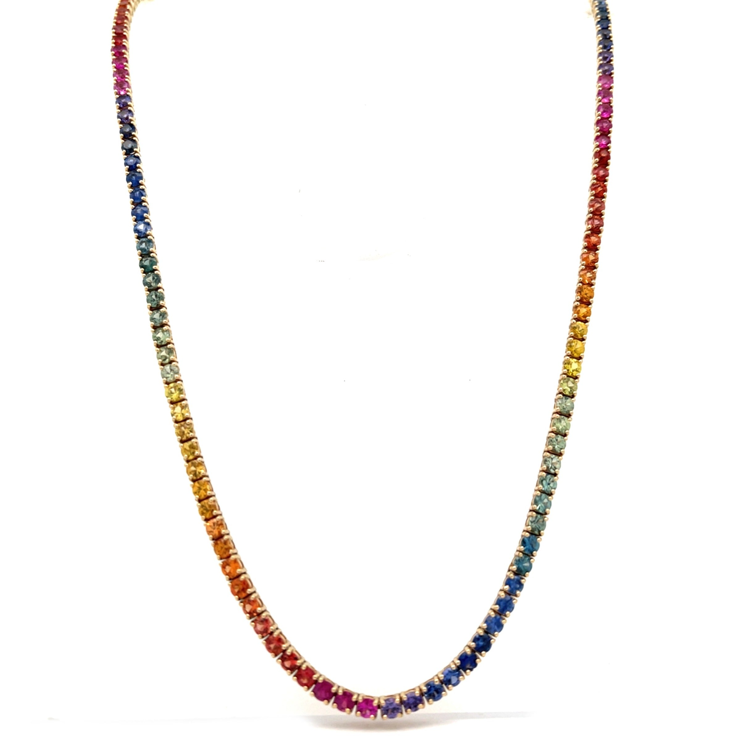 Howard 14K Yellow Gold 17" Rainbow Sapphire Tennis Necklace 13.36ctw