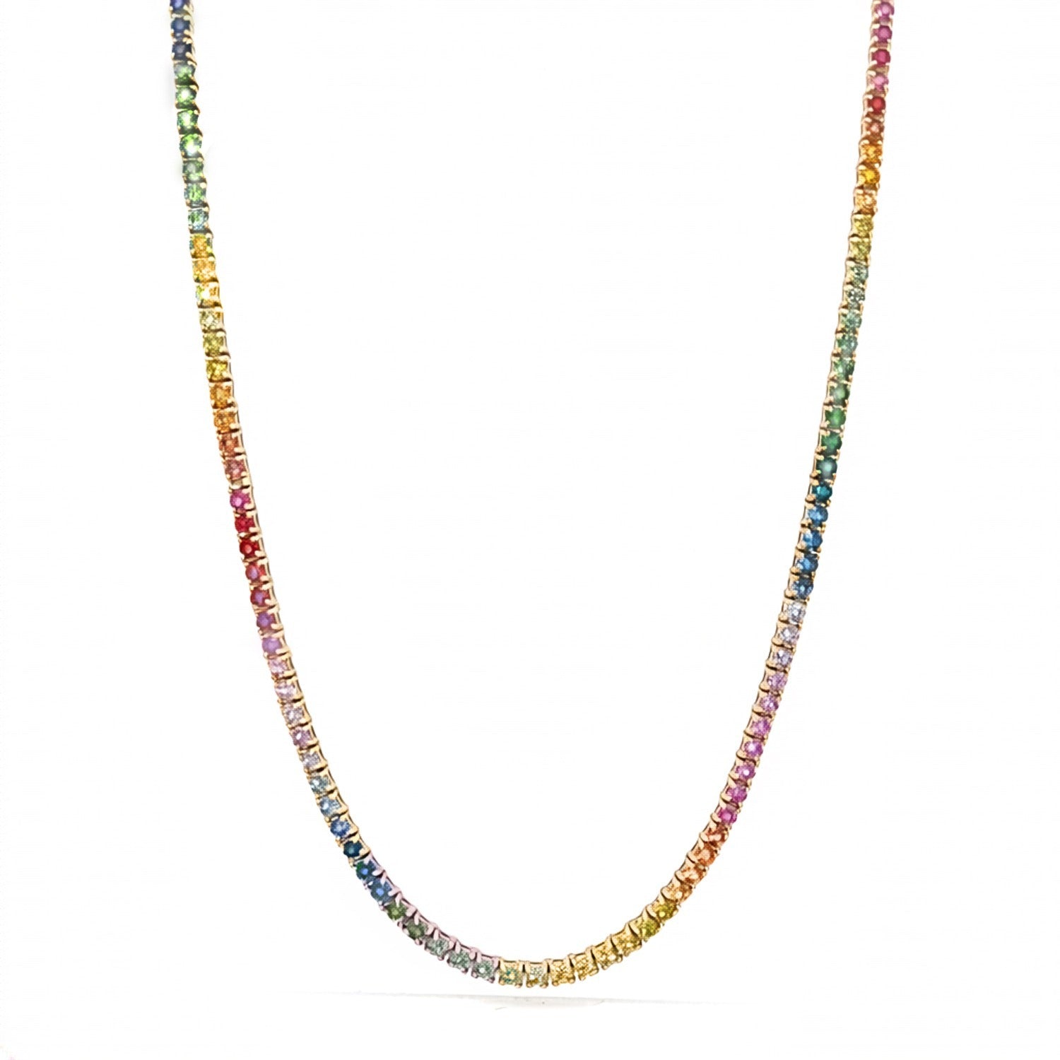 Howard 14K Yellow Gold 17" Rainbow Sapphire Tennis Necklace 7.81ctw